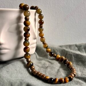 Tiger Eye Beaded Necklace - Brown Gemstone Necklace